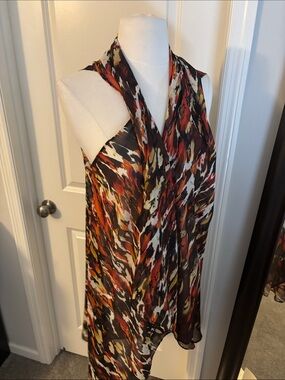 Asymmetrical Halter Maxi shawl or scarf in Rust and Black Print